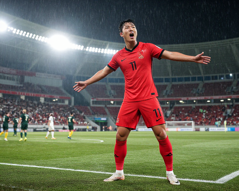South Korean Football Victory in Rain